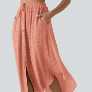 Halara High Waisted Drawstring Pocket Flowy Midi Casual Skirt NWT